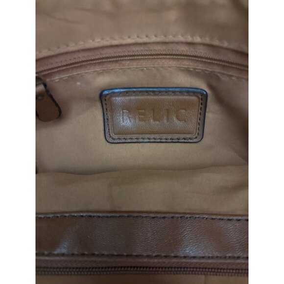 Relic By Fossil Brown Faux Leather Tote Bag With Outer Pockets & Silver Logo Acc - Picture 6 of 16